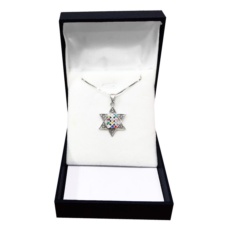 "Star of David Choshen" necklace (2.2*1.8 cm) made of 925 silver, set with 12 crystals