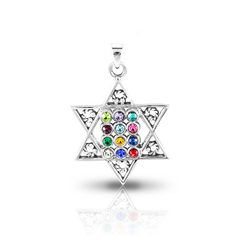 "Star of David Choshen" necklace (2.2*1.8 cm) made of 925 silver, set with 12 crystals