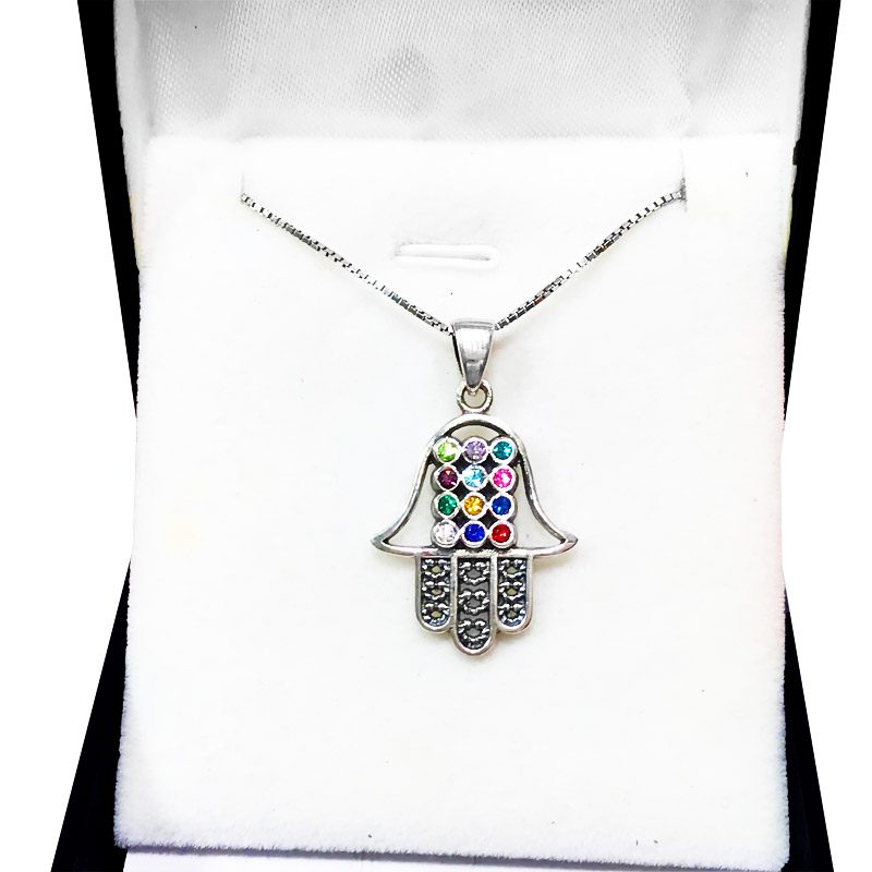 Hamsa Chosen Necklace (2.3*2.1 cm) made of 925 silver, set with 12 crystals