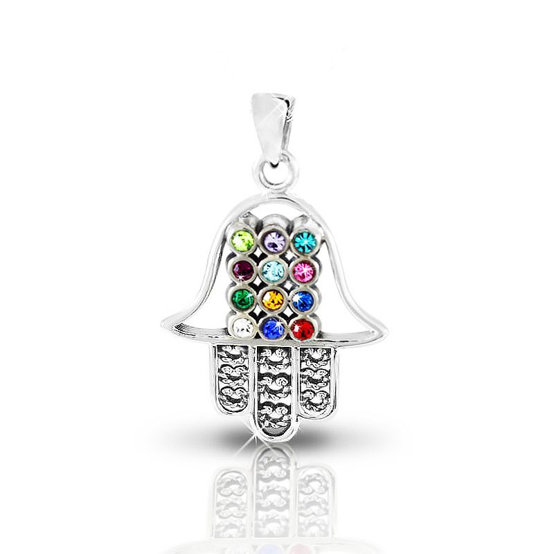 Hamsa Chosen Necklace (2.3*2.1 cm) made of 925 silver, set with 12 crystals