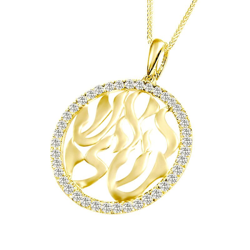 "My Fire" pendant large (2.7 cm) in 14k yellow gold with crystals