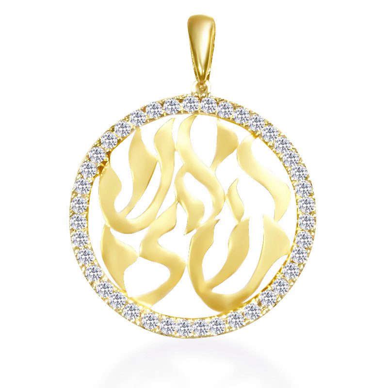 "My Fire" pendant large (2.7 cm) in 14k yellow gold with crystals