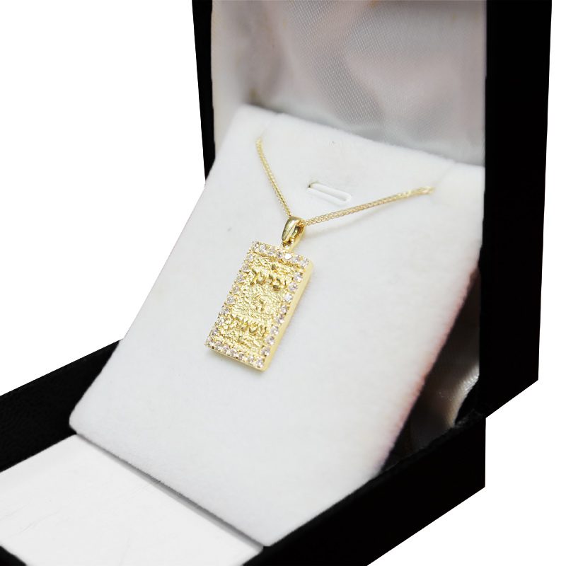 "May God bless you and protect you" pendant (2.3*1.5 cm) in 14k yellow gold, set with crystals