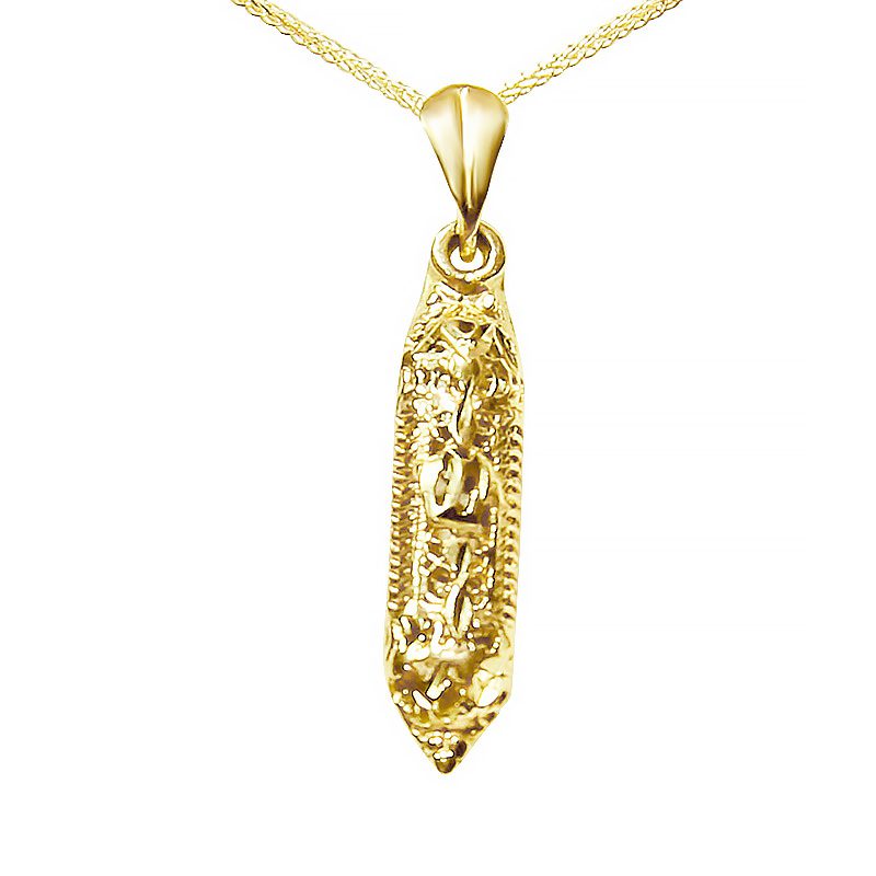 Mezuzah pendant "Shin" (2.8*0.6 cm) in 14k yellow gold with decorations