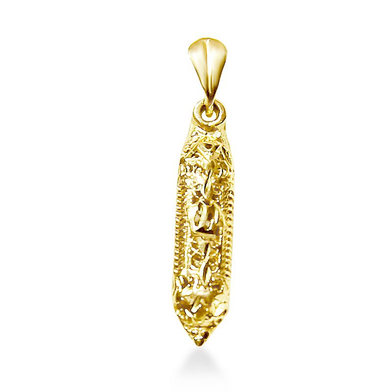 Mezuzah pendant "Shin" (2.8*0.6 cm) in 14k yellow gold with decorations