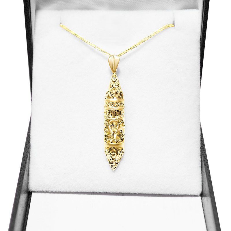 Mezuzah pendant "Decorations" (3.4*0.8 cm) in 14k yellow gold for a man or woman