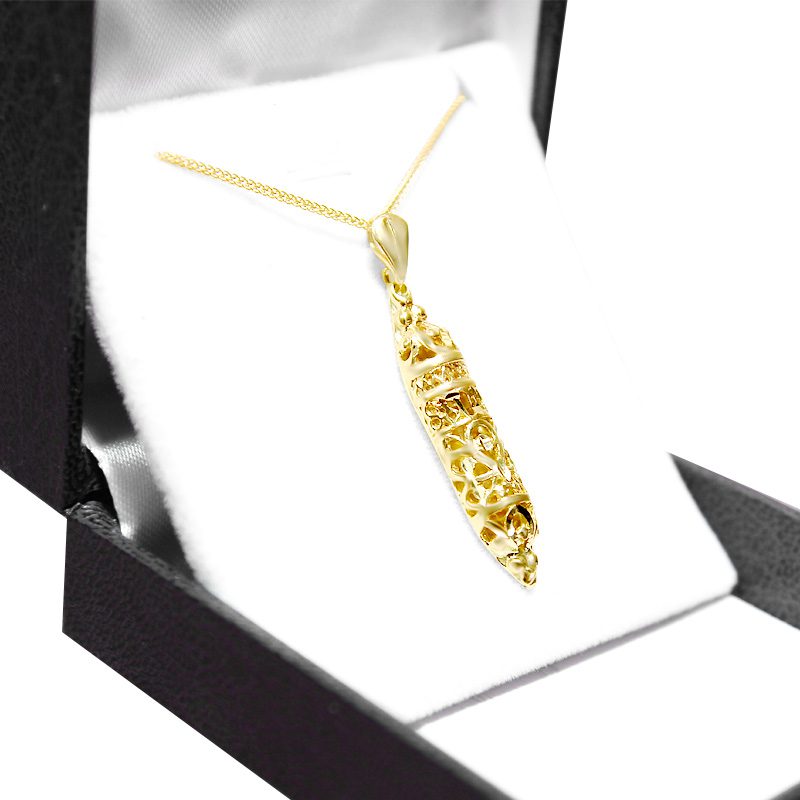 Mezuzah pendant "Decorations" (3.4*0.8 cm) in 14k yellow gold for a man or woman