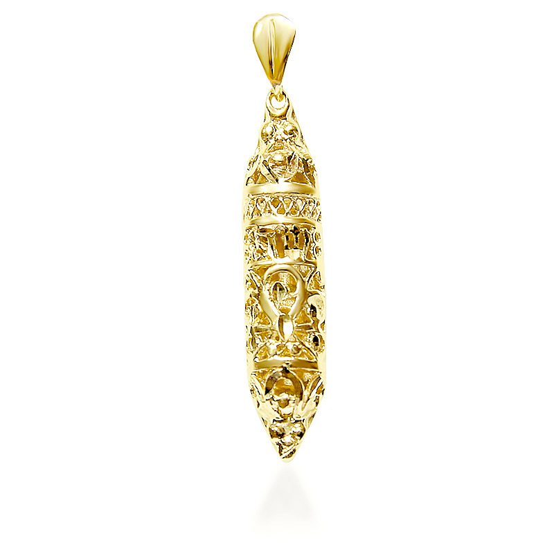 Mezuzah pendant "Decorations" (3.4*0.8 cm) in 14k yellow gold for a man or woman