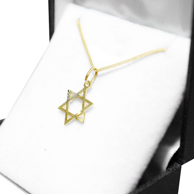 Small (1.1 cm) "Star of David" pendant in 14k yellow gold with laser cuts