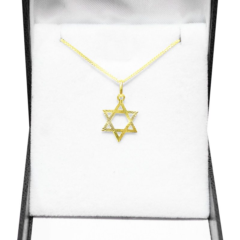 Small (1.1 cm) "Star of David" pendant in 14k yellow gold with laser cuts