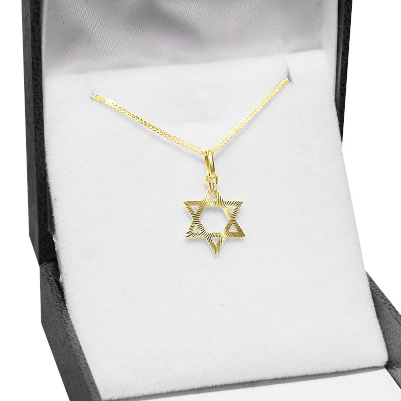 Small (1.1 cm) "Star of David" pendant in 14k yellow gold with laser cuts