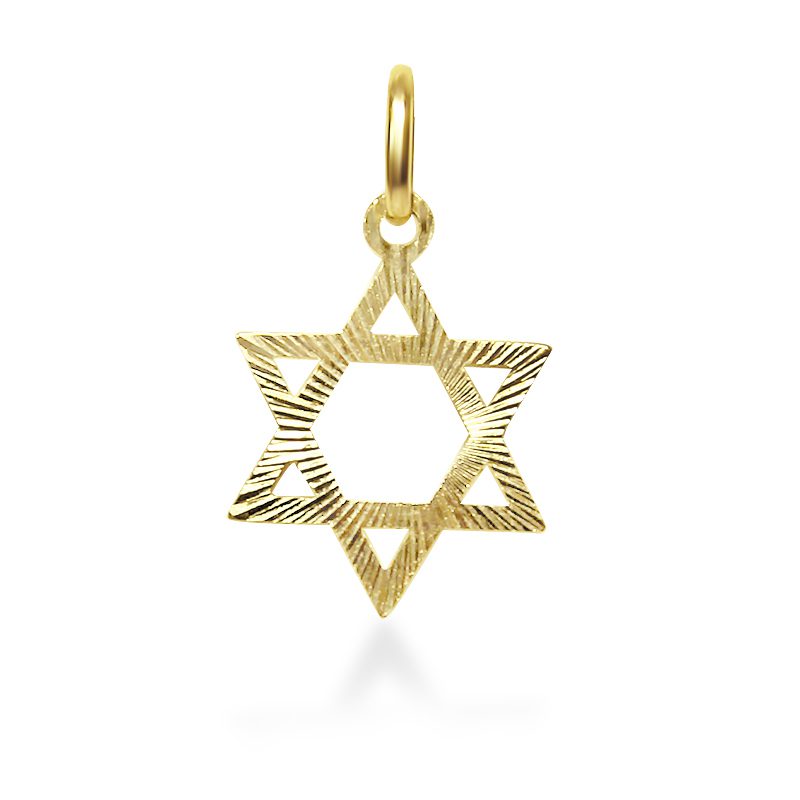 Small (1.1 cm) "Star of David" pendant in 14k yellow gold with laser cuts