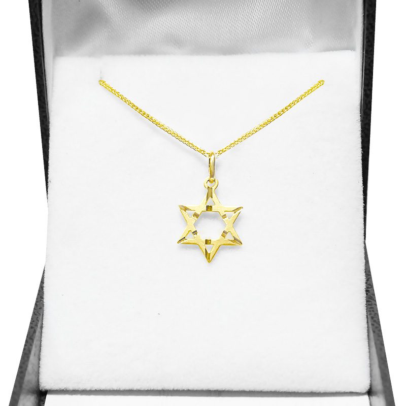 Small Star of David pendant (1.6 cm) in 14k yellow gold with stripes