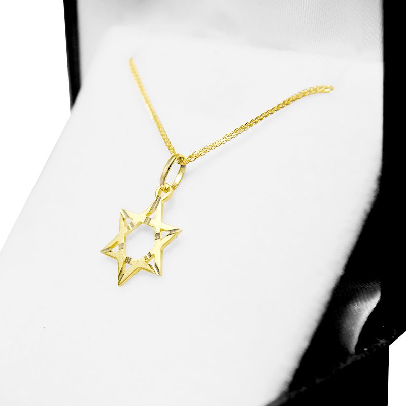 Small Star of David pendant (1.6 cm) in 14k yellow gold with stripes