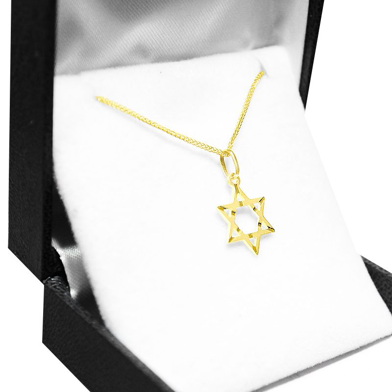 Small Star of David pendant (1.6 cm) in 14k yellow gold with stripes