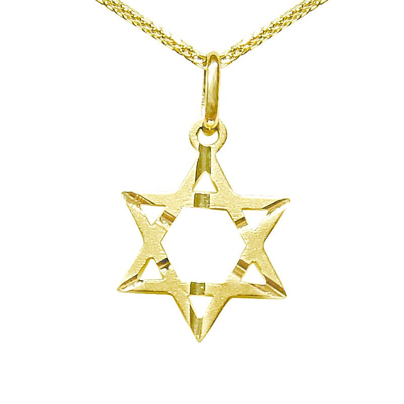 Small Star of David pendant (1.6 cm) in 14k yellow gold with stripes