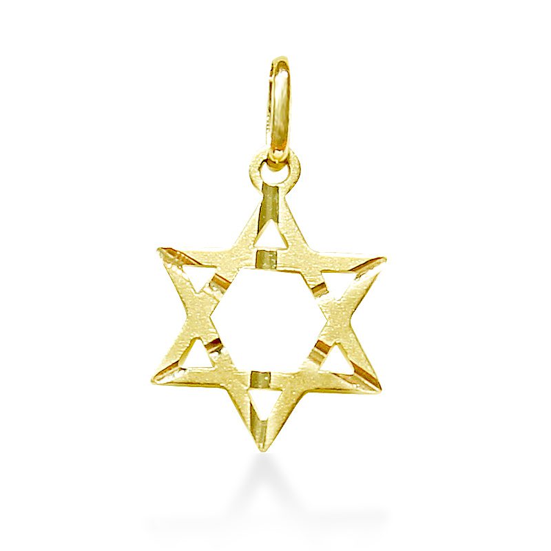 Small Star of David pendant (1.6 cm) in 14k yellow gold with stripes