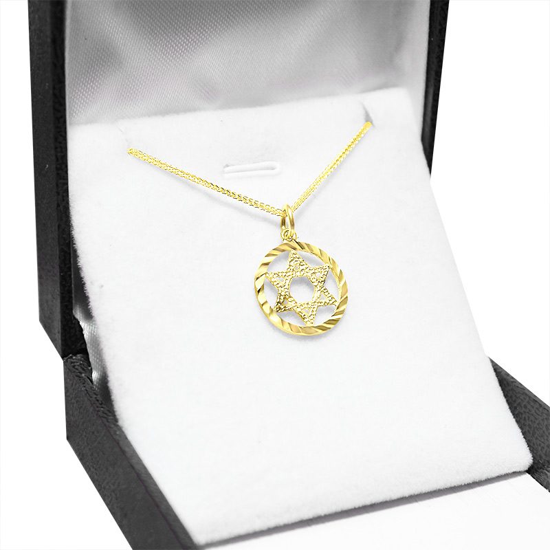 Star of David pendant (1.6 cm) in 14k yellow gold for men/women