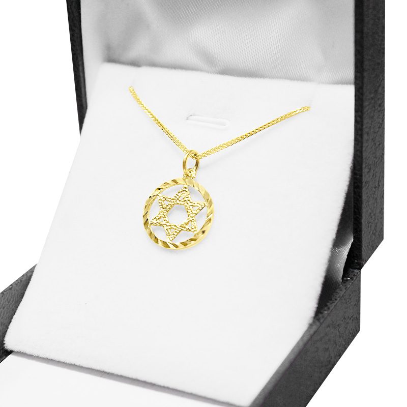 Star of David pendant (1.6 cm) in 14k yellow gold for men/women