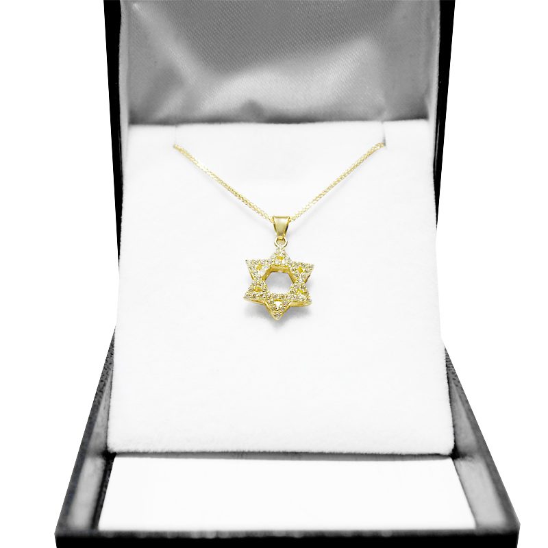 "Star of David" pendant (1.5*1.3 cm) in 14k yellow gold for a man or woman, set with crystals