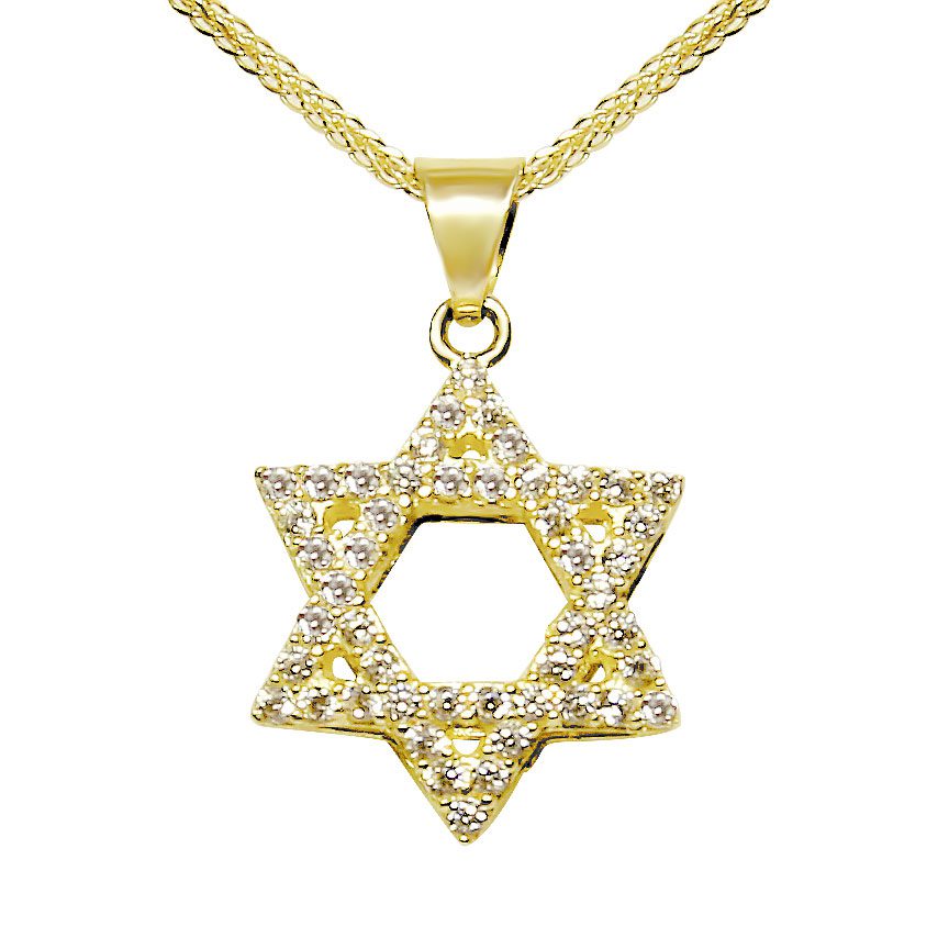 "Star of David" pendant (1.5*1.3 cm) in 14k yellow gold for a man or woman, set with crystals