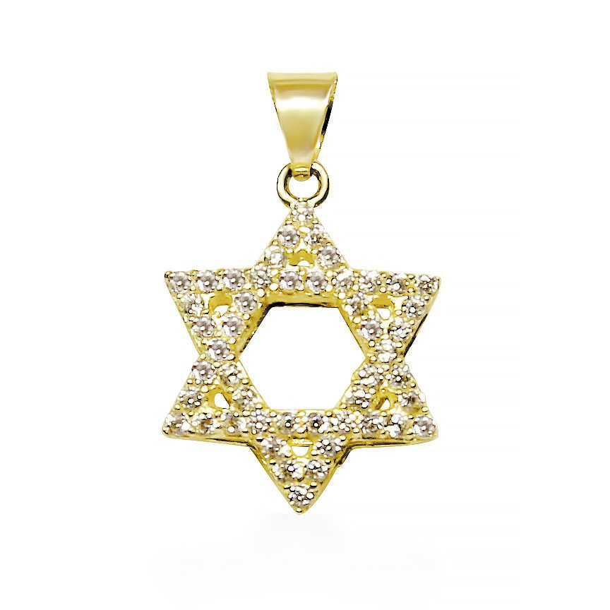 "Star of David" pendant (1.5*1.3 cm) in 14k yellow gold for a man or woman, set with crystals