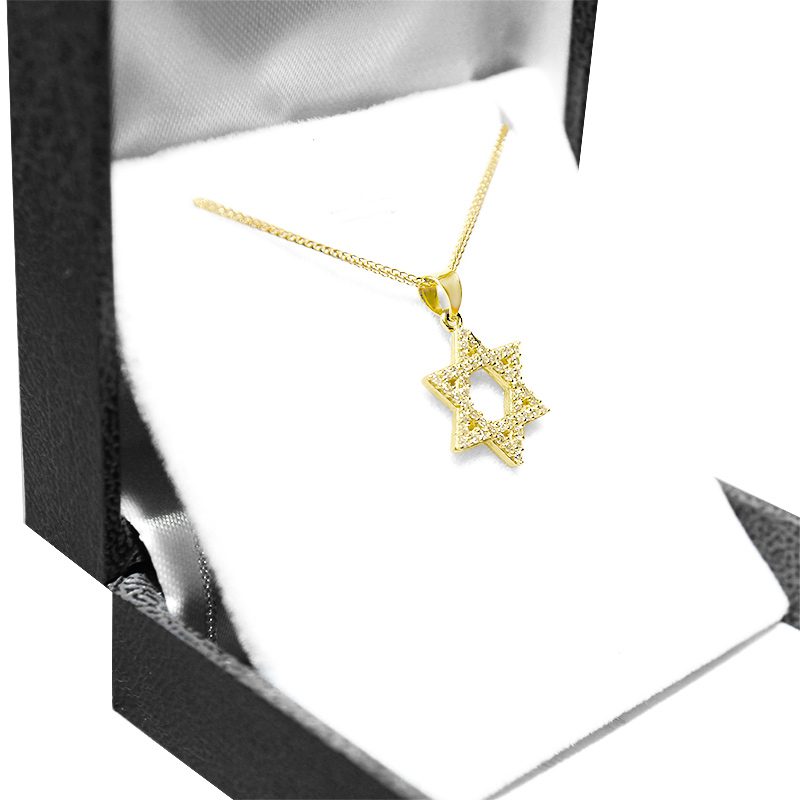 Small "Star of David" pendant (1.6*1.5 cm) in 14k yellow gold with crystals