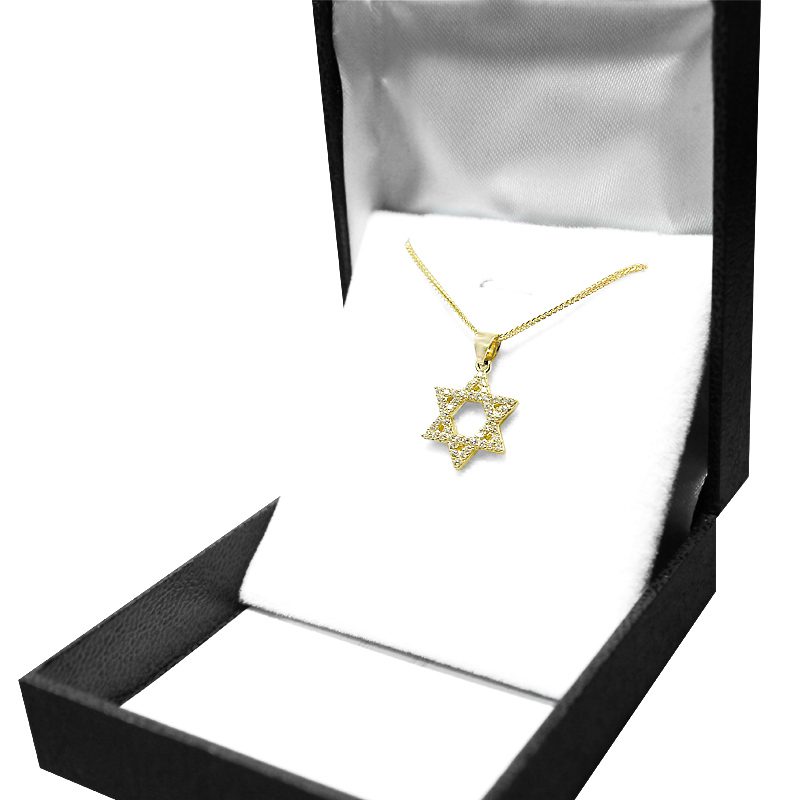 Small "Star of David" pendant (1.6*1.5 cm) in 14k yellow gold with crystals