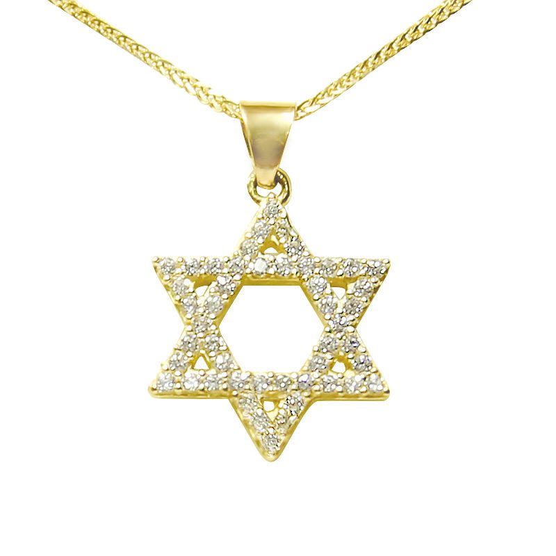 Small "Star of David" pendant (1.6*1.5 cm) in 14k yellow gold with crystals