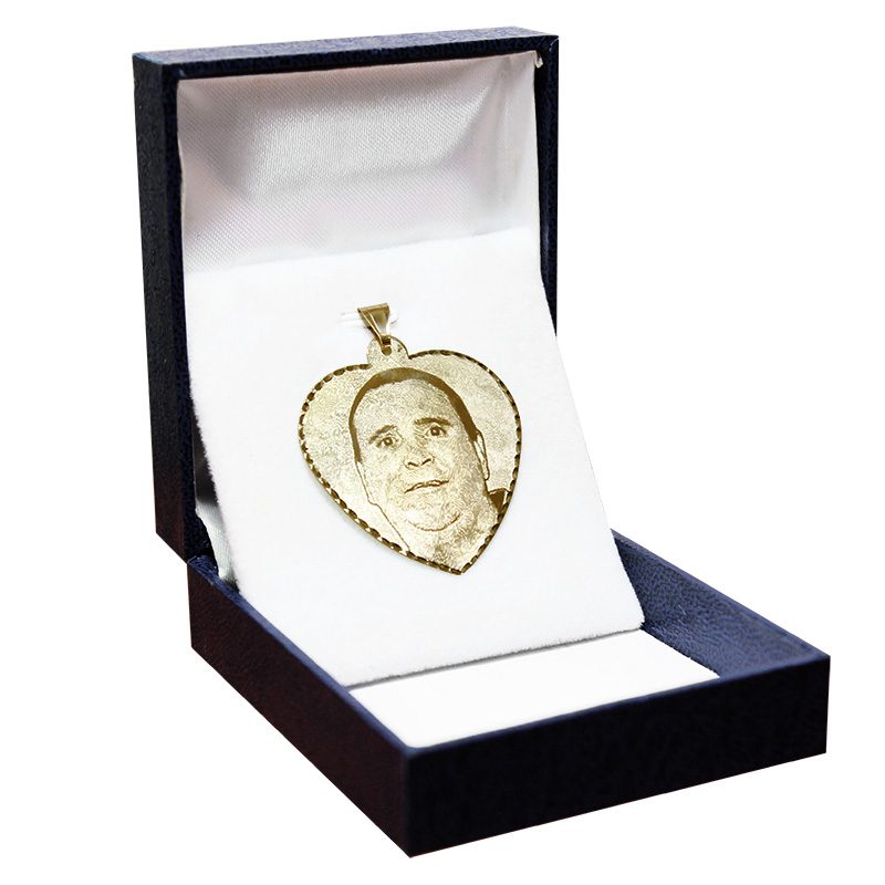 "Huge" heart pendant (4.1*3.8 cm) in 14k yellow gold with high-quality photo engraving