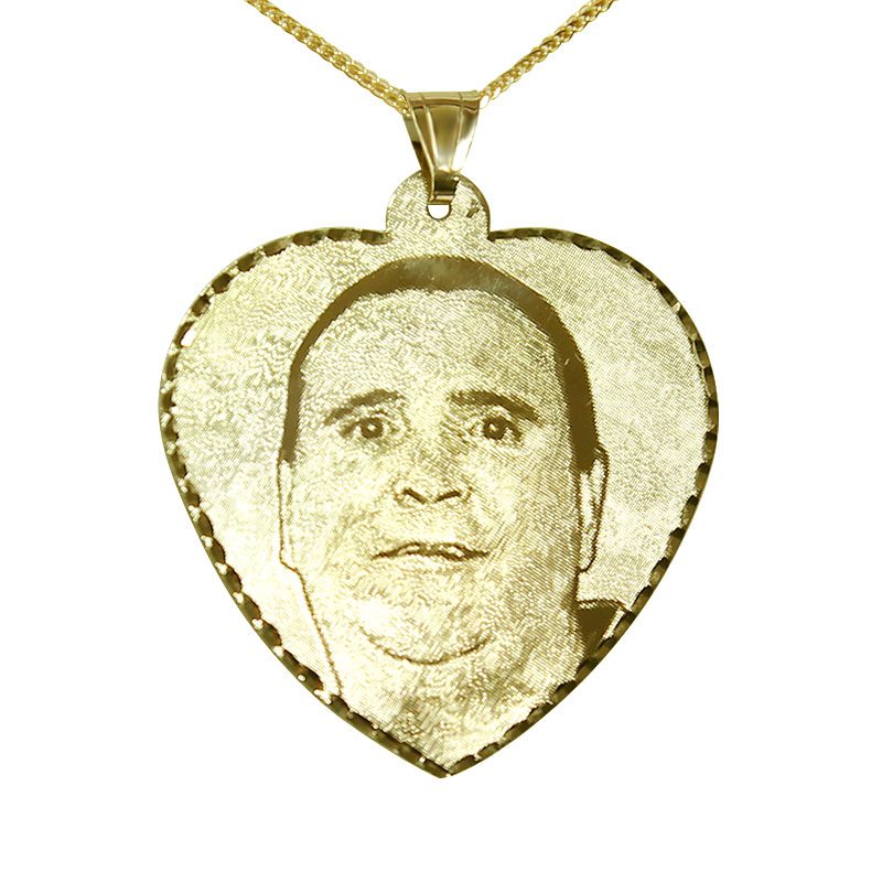 "Huge" heart pendant (4.1*3.8 cm) in 14k yellow gold with high-quality photo engraving