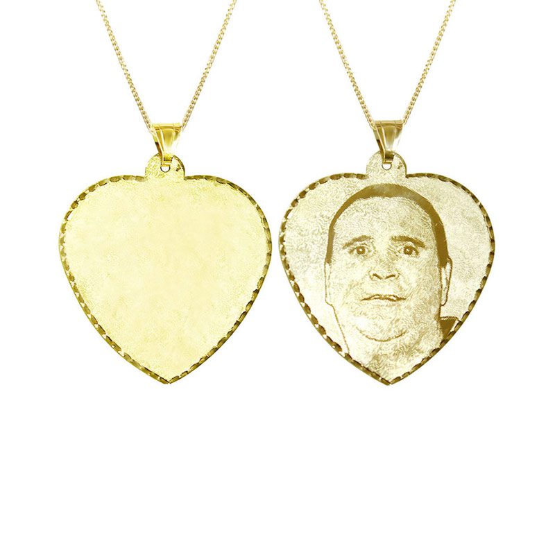 "Huge" heart pendant (4.1*3.8 cm) in 14k yellow gold with high-quality photo engraving