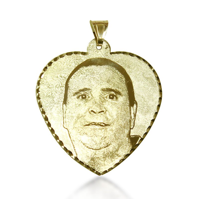 "Huge" heart pendant (4.1*3.8 cm) in 14k yellow gold with high-quality photo engraving