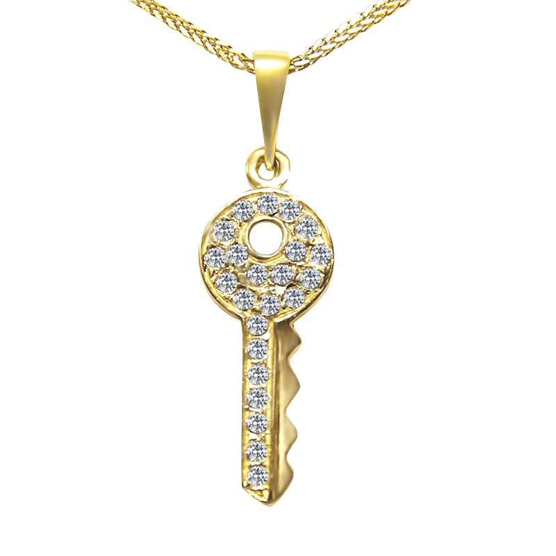 "Key" pendant (2.2*0.8 cm) in 14k yellow gold with crystals