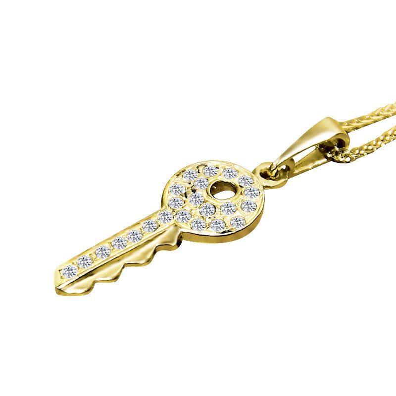 "Key" pendant (2.2*0.8 cm) in 14k yellow gold with crystals