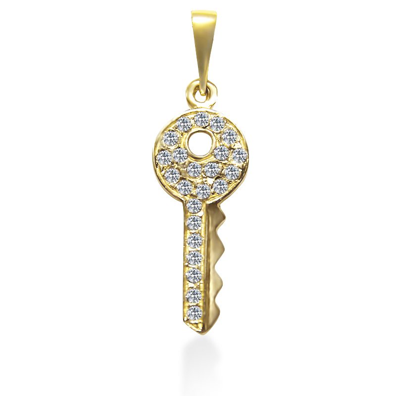 "Key" pendant (2.2*0.8 cm) in 14k yellow gold with crystals