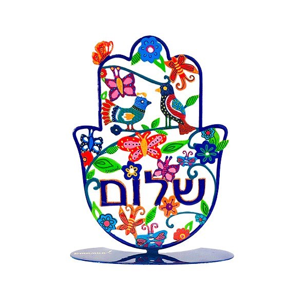 סטנד חמסה גדול ממתכת בחיתוך לייזר - זוג ציפורים ושלום – מתכת, עיצוב האמן הירושלמי יאיר עמנואל