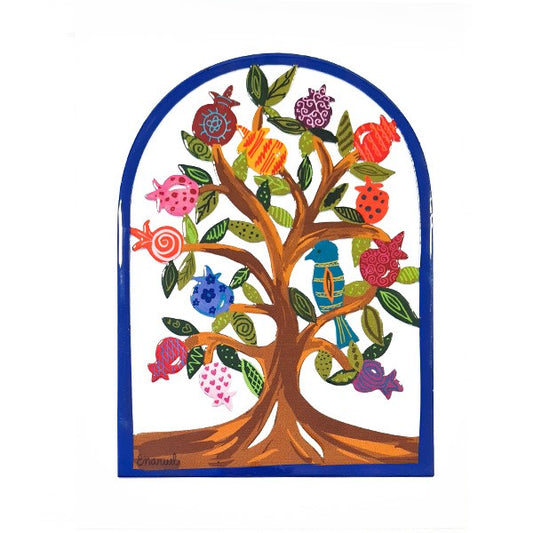 מתלה צבעוני "שער עץ רימונים" ממתכת (17*23 ס"מ), ע"י האמן יאיר עמנואל