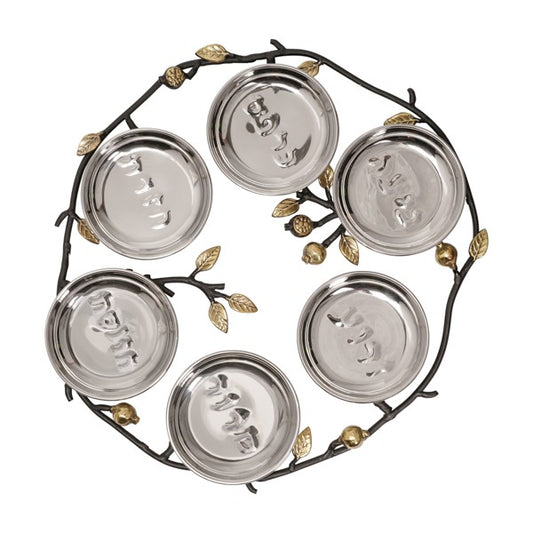 צלחת פסח מהודרת "רימונים" (3*30*30 ס"מ) מנירוסטה, האמן יאיר עמנואל