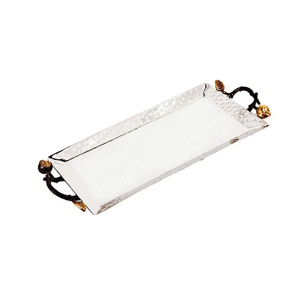 מגש ( 1*1*28.5 ) מהמם ואיכותי עשוי מנירוסטה ( פלדת אל חלד) עם "רימונים" מוזהבים מהממים וגימור מרוקע. מעוצב ומיוצר ע"י האמן הירושלמי יאיר עמנואל. אמנות ישראלית מקורית. מחירי מבצע מתנות ישראל