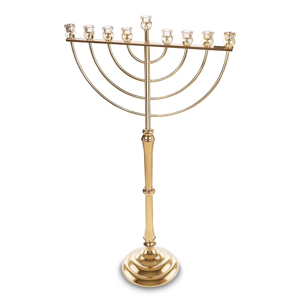 חנוכייה ענקית לבית כנסת ולאולמות "אור הזהב" בגימור זהב – קנים מעוגלים – מתכת, גימור זהב