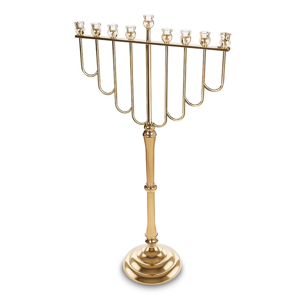 חנוכייה ענקית לבית כנסת ולאולמות "אור הזהב" בגימור זהב – קנים ישרים – מתכת, גימור זהב