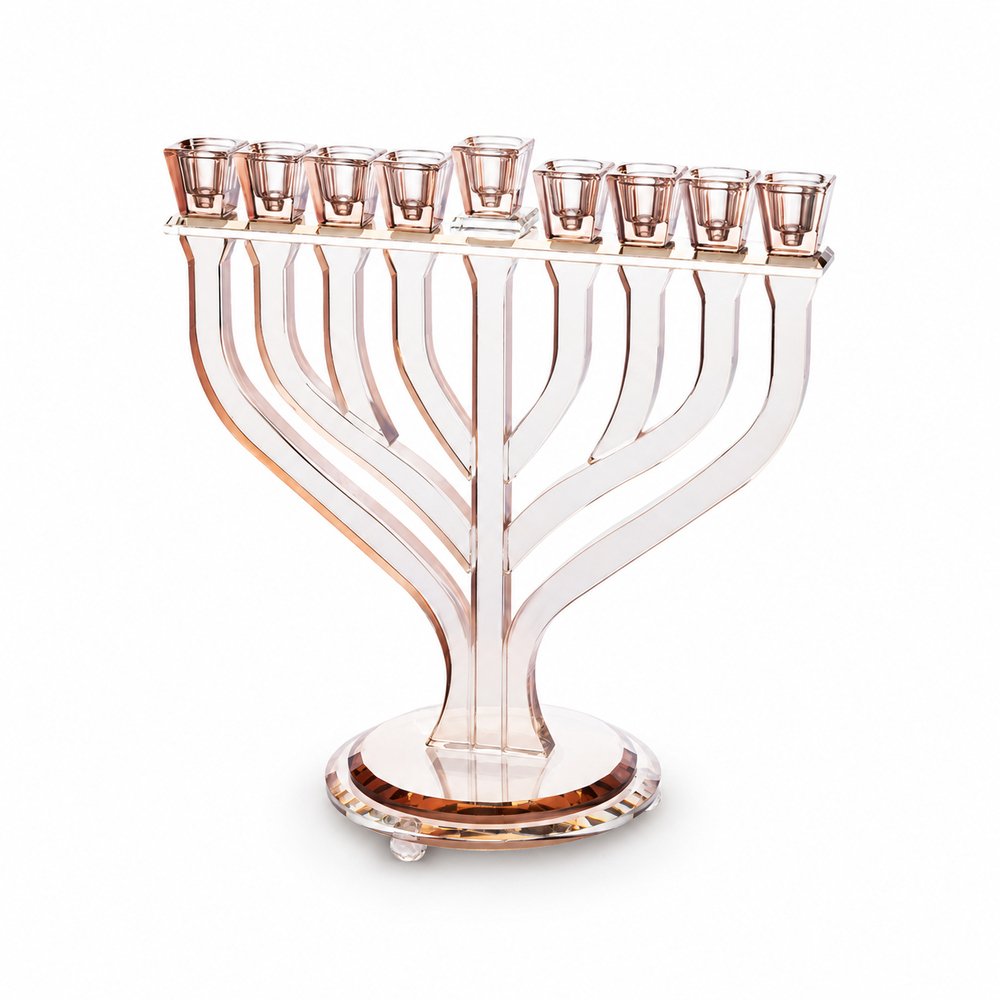 חנוכייה מקריסטל בגוון רוז גולד בעיצוב ענפים – חנוכיית קריסטל בגוון רוז גולד בעיצוב ענפים, עיצוב ארט יודאיקה