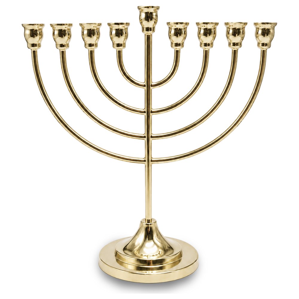 חנוכייה קלאסית ממתכת בציפוי זהב עם קנים מעוגלים – חנוכייה קלאסית ממתכת בציפוי זהב עם קנים מעוגלים, עיצוב ארט יודאיקה