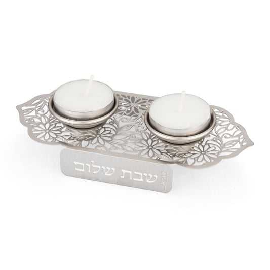 פמוטי נירוסטה "שבת שלום" (16*7 ס"מ) - ע"י האמנית דורית קליין