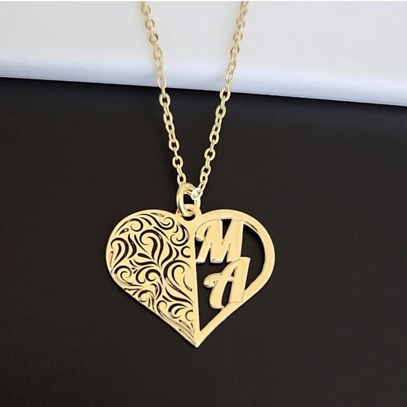 "Heart" necklace made of 925 silver or gold-plated brass with 2 letters to choose from