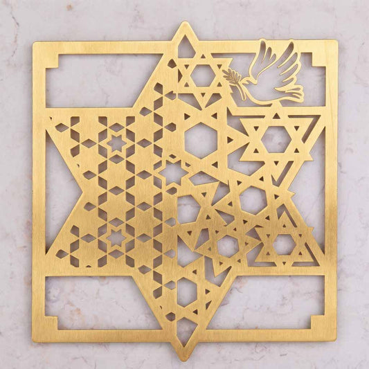 מתלה מגן דוד (20*20 ס"מ) מנירוסטה על אריח דמוי אבן ,האמנית דורית קליין