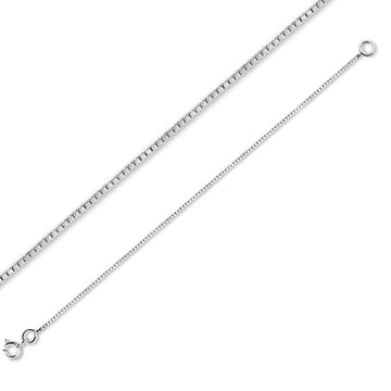925 Sterling Silver Box Chain, 42 cm (0.9 mm thickness) with rhodium plating