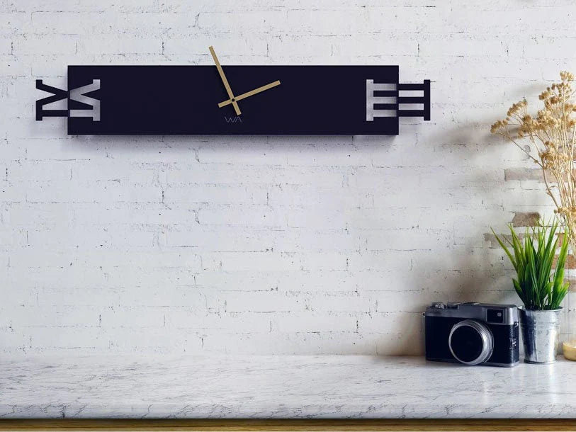 “Long Time” aluminum wall clock (96.5*17*5 cm) brushed black, by artist Shelly Agronin