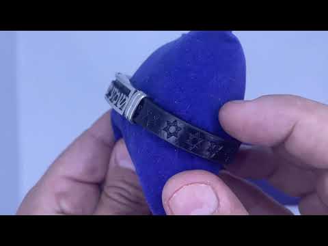 צמיד שמע ישראל מסטיל(פלדת אל-חלד )בחיתוך CNC מדויק. רצועת עור עיטורי מגני דוד